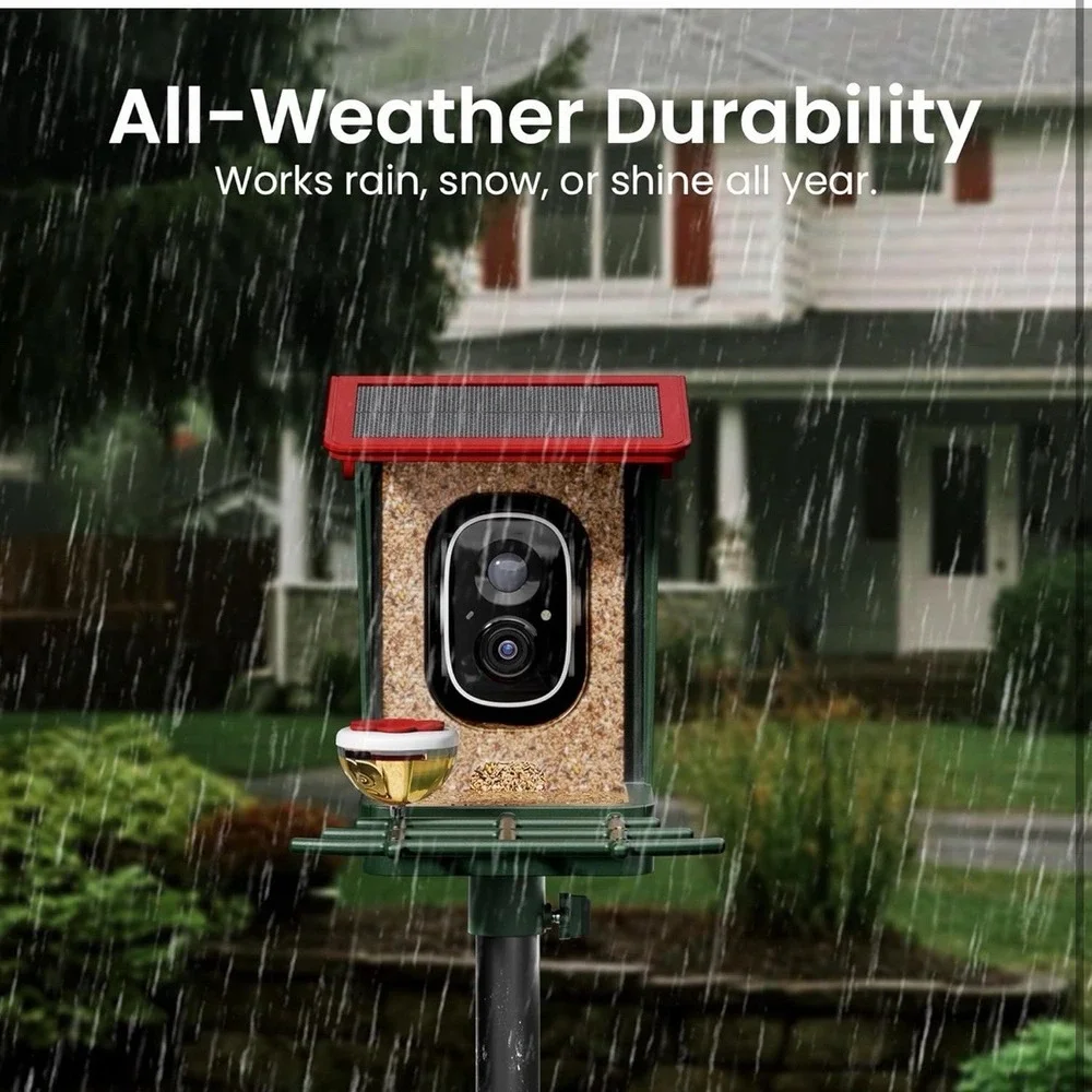 Smart Bird Feeder with Camera Solar Powered, 2K HD Video, AI Bird Species Identi